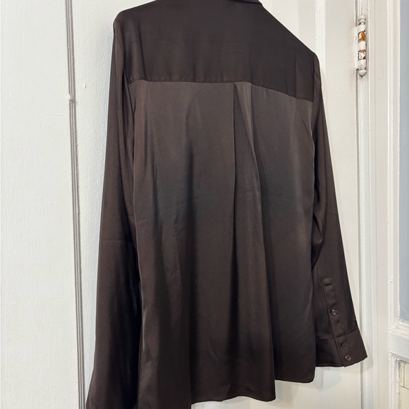 Express | Chocolate Brown Satin-esque Portofino Blouse - Picture 5 of 5